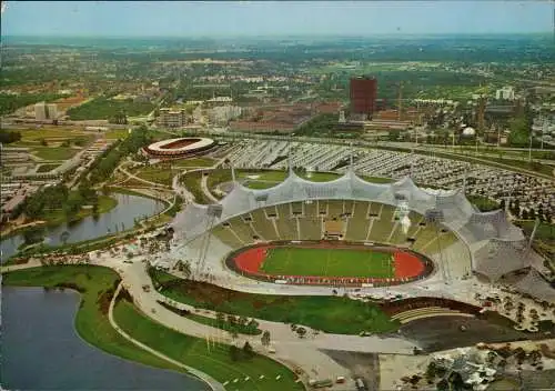 München Olympia-Stadion, Olympia-Park vom Flugzeug aus, Luftbild 1974