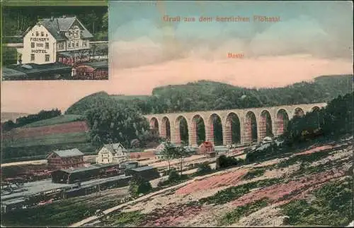 Hetzdorf-Flöha (Sachsen) Viadukt Flöhatal und Fischers Hotel 1916 Bahnpost