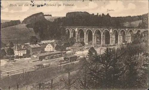 Hetzdorf-Flöha (Sachsen) Blick auf die Brücke im Flöhatal u. Bahnhof 1918