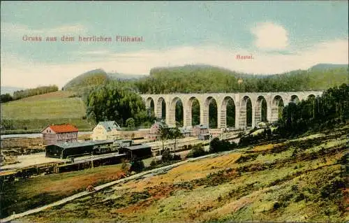 Hetzdorf-Flöha Sachsen Flöhatal, Bahnhof, Viadukt 1907   Bahnpost