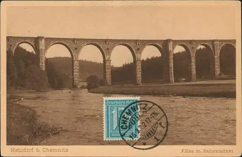 Ansichtskarte Hetzdorf-Flöha (Sachsen) Fluss Flöha mit Bahn-Viadukt 1922