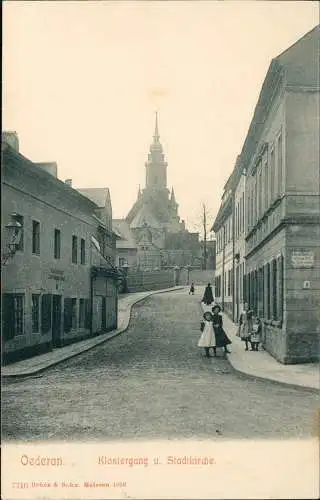 Ansichtskarte Oederan Klostergang Stadt-Kirche, Kinder auf der Strasse 1910