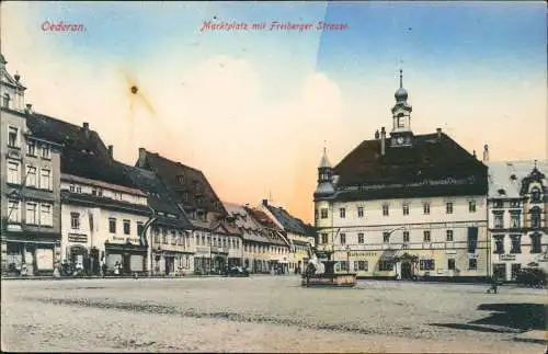 Ansichtskarte Oederan Markt mit Freiberger Straße 1918 coloriert