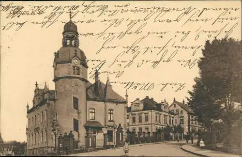 Ansichtskarte Oederan Bahnhofstrasse und Postamt. 1919