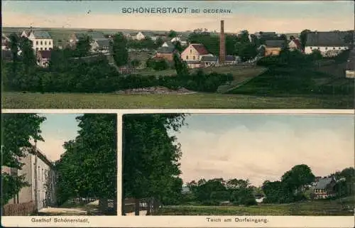 Ansichtskarte Schönerstadt-Oederan 3 Bild: Teich, Gasthof, Stadt 1913