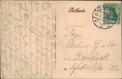 Ansichtskarte Schönerstadt Oederan  Erzgebirge 1915  gel. Stempel Chemnitz