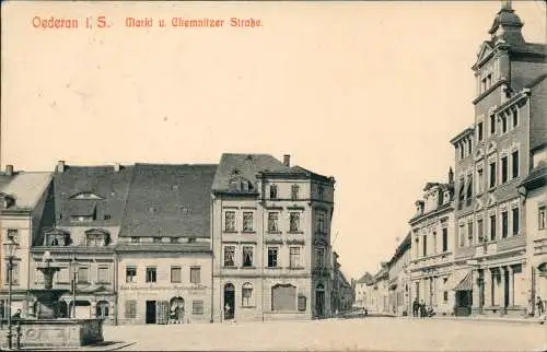 Ansichtskarte Oederan Markt u. Chemnitzer Straße. 1910