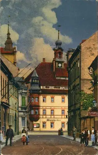 Oederan Blick v. d. Chemnitzer Straße n. d. Rathaus. Photochromie 1922