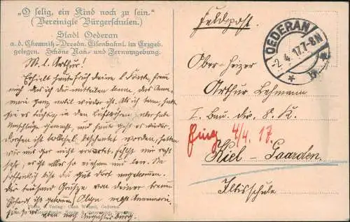 Ansichtskarte Oederan Vereinigte Bürgerschulen 1917  gel. Feldpoststempel