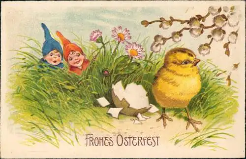 Ansichtskarte  Ostern / Eastern geschlüpftes Küken Zwerge 1939