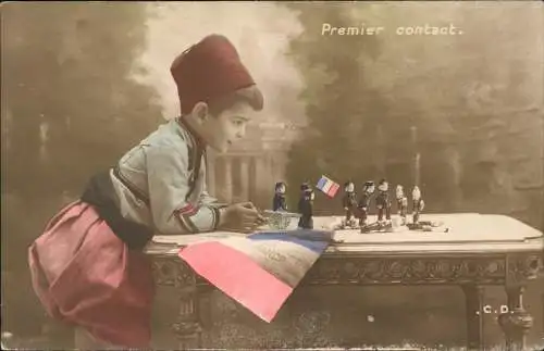 .Frankreich Patriotika France Premier contact. Junge Tricolore 1914