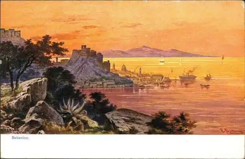 Postcard Sebenico Šibenik Totale Stimmungsbild Künstlerkarte 1911