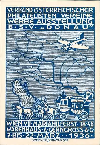 Ansichtskarte Wien Philatelisten Werbeausstelung Wien BSV Donau 1936