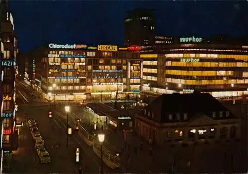 Ansichtskarte Frankfurt am Main Hauptwache bei Nacht, Leuchtreklame 1968