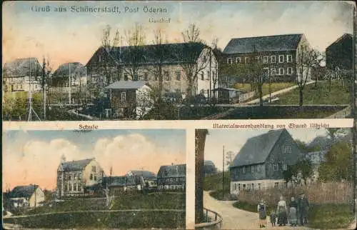 Schönerstadt-Oederan 3 Bild: Gasthof, Materialwarenhandlung, Schule 1919