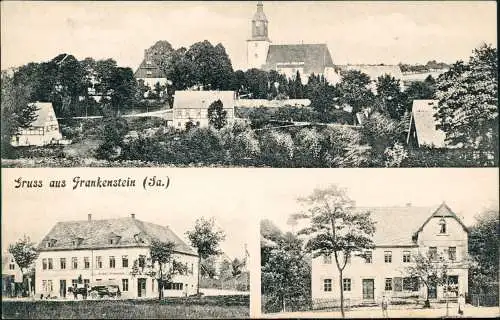 Ansichtskarte Frankenstein-Oederan 3 Bild: Warenhandlung, Stadt, Gasthaus 1912