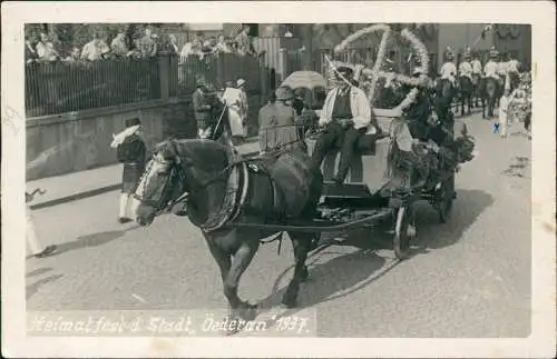 Ansichtskarte Oederan Heimatfest, Pferdewagen geschmückt, Erzgebirge Propaganda 1937