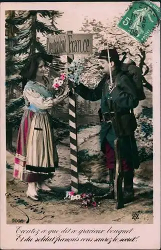 Liebe Liebespaare - Love deutsch Frau Soldat Frankreich Grenze 1909