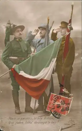 .Frankreich Patriotika France Italia Soldaten Flaggen Fotokunst 1915