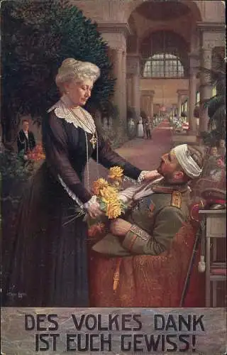 Militär 1.WK (Erster Weltkrieg) verletzter Soldat bekommt Blumen 1915