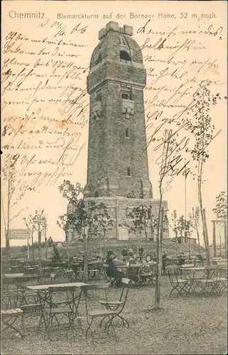 Ansichtskarte Borna-Heinersdorf-Chemnitz Bismarckturm und Restaurant 1906