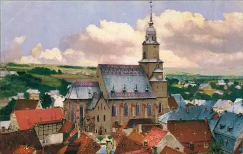 Ansichtskarte Oederan Kirche mit Umgebung - Stimmungsbild 1913