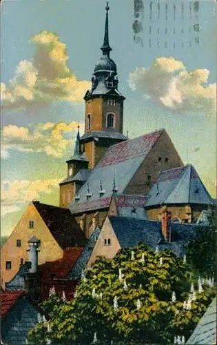 Ansichtskarte Oederan Frühling an der Kirche. Photochromie 1912