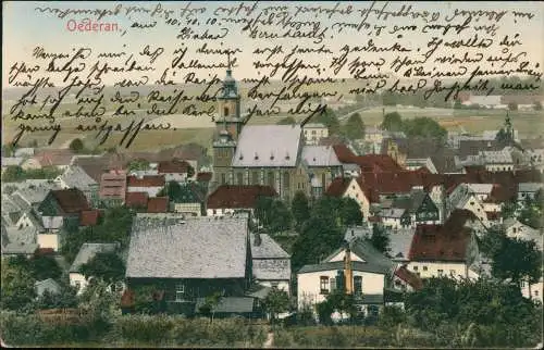 Ansichtskarte Oederan Panorama-Ansicht, Ortsansicht 1910 coloriert