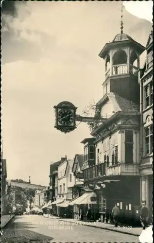 Postcard Guildford Highstreet and Guildhall 1961