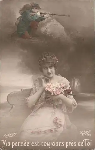 .Frankreich Patriotika France Soldat mit Gewehr Frau Fotokunst 1913