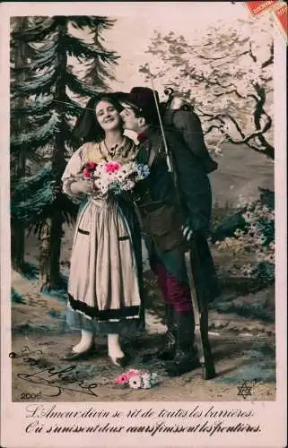 Ansichtskarte  Liebe Liebespaare Love Soldat Frau in Tracht 1909