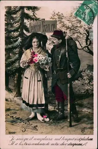 Ansichtskarte  Liebe Liebespaare Love deutsche Frau Französischer Soldat 1917