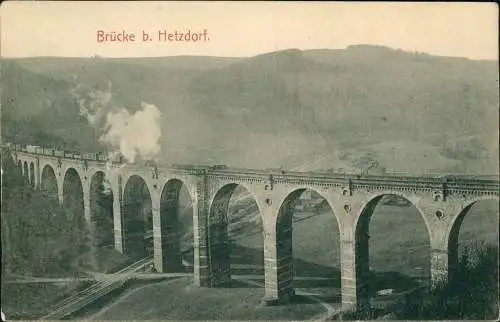 Ansichtskarte Hetzdorf-Flöha (Sachsen) Dampflokomotive auf dem Viadukt 1906
