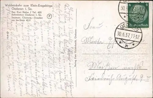 Ansichtskarte Oederan Waldeinkehr zum Klein-Erzgebirge 1937