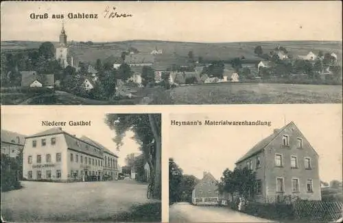 Ansichtskarte Gahlenz-Oederan 3 Bild: Stadt, Gasthof, Materialhandlung 1912