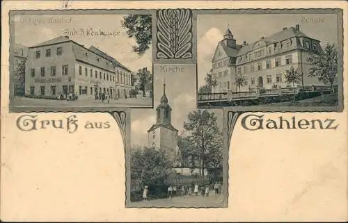 Ansichtskarte Gahlenz-Oederan 3 Bild: Kirche, Gasthof, Schule 1913