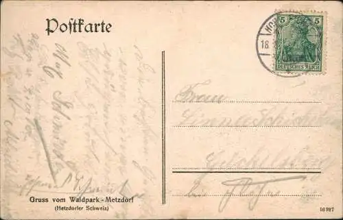 Metzdorf-Leubsdorf (Sachsen) Waldpark - Metzdorf Gasthaus Seitenansicht 1913