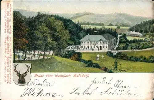 Ansichtskarte Metzdorf-Leubsdorf (Sachsen) Waldpark, Dampflokomotive 1905