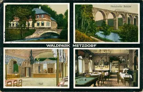 Metzdorf-Leubsdorf Sachsen WALDPARK METZDORF Mehrbild-AK Gaststube Innen  1914