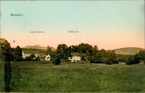 Metzdorf-Leubsdorf (Sachsen) Gruss v. WALDPARK METZDORF, Augustusburg im Hintergrund 1910