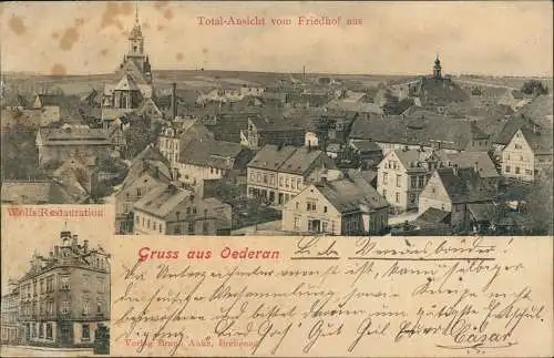 Ansichtskarte Oederan Totale vom Friedhof aus und Wolfs Restauration 1906