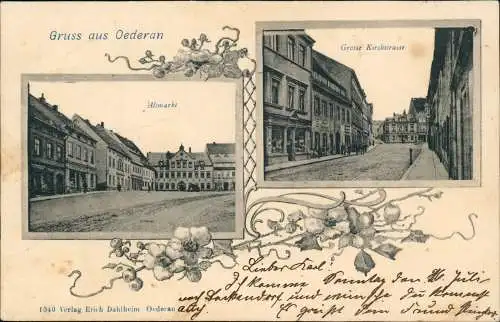Ansichtskarte Oederan 2-Bild-Karte Altmarkt & Grosse Kirchstrasse 1905