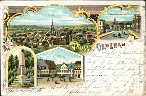 Litho AK Oederan Litho-AK mit Alter Markt, Gablenzerstrasse, Totalansicht 1900