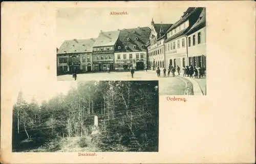 Oederan Mehrbildkarte mit 2 Ortsansichten (Altmarkt u. Denkmal) 1909