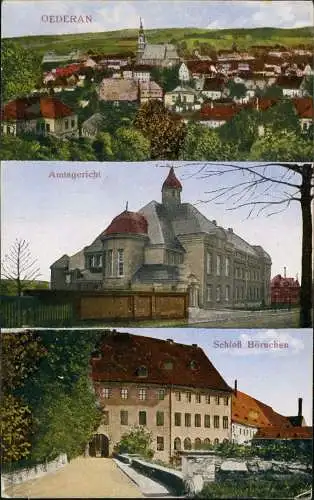 Oederan 3-Bild-Karte Panorama, Amtsgericht Schloß & Börnchen 1910