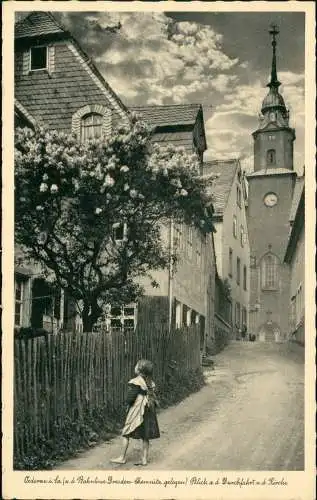 Ansichtskarte Oederan Mädchen Zaun - Durchfahrt Stimmungsbild 1928