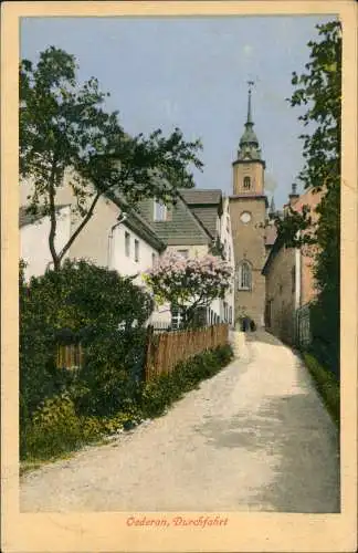 Ansichtskarte Oederan Ortsansicht, Durchfahrt zur Kirche 1916