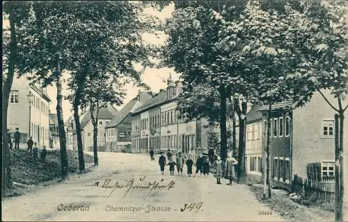 Ansichtskarte Oederan Chemnitzer Straße  1908 Nachporto-Vermerk Porto Stempel