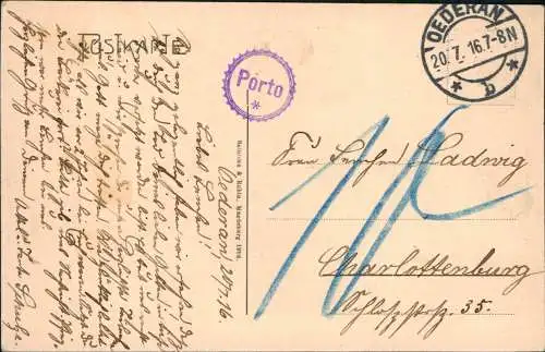 Ansichtskarte Oederan Chemnitzer Straße  1908 Nachporto-Vermerk Porto Stempel