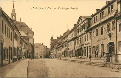 Ansichtskarte Oederan Freiberger Straße mit Stadt-Apotheke 1910